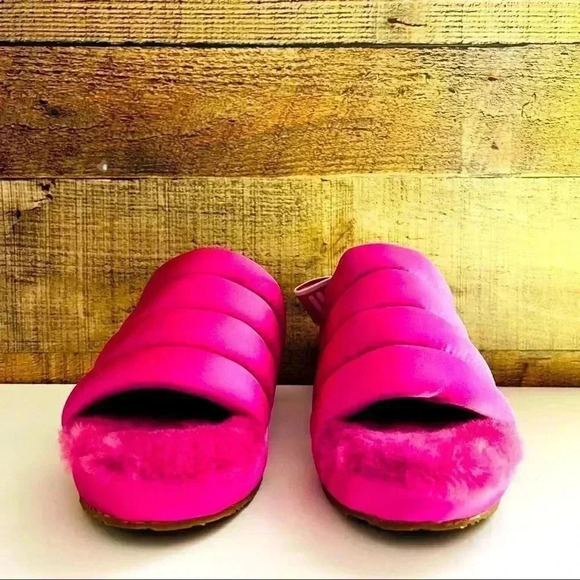 New Ugg Puff Yeah Slingback Fuchsia Satin Puffer Slippers - Picture 6 of 10